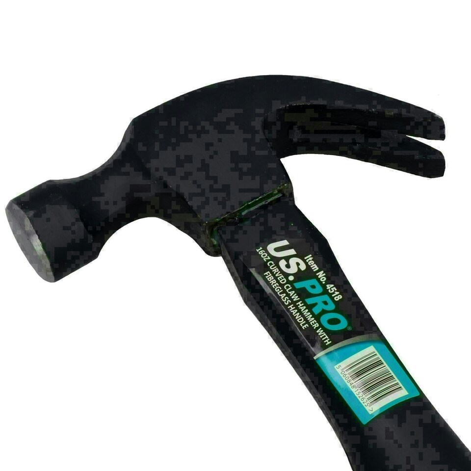 image 1 of 16oz Curved Claw Hammer with Fibreglass Handle Nail Screw Remover Removal