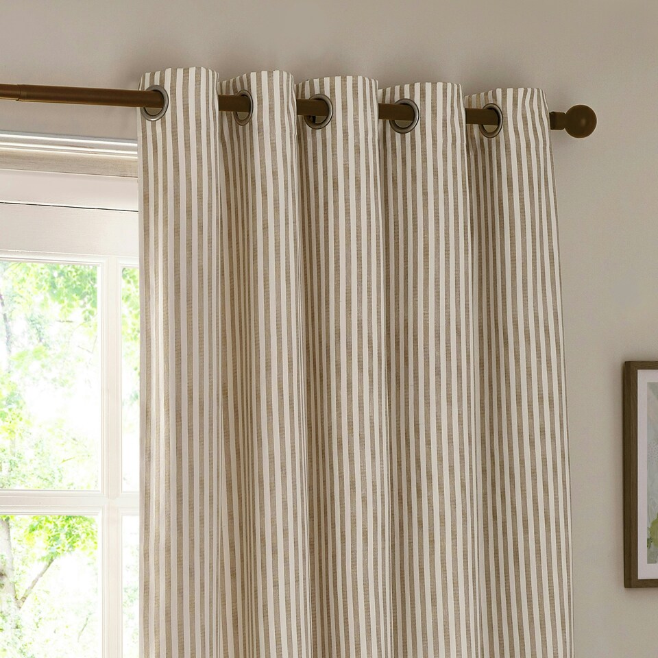 image 1 of Yard Hebden Striped Cotton Natural Eyelet Curtains 117 x 137cm