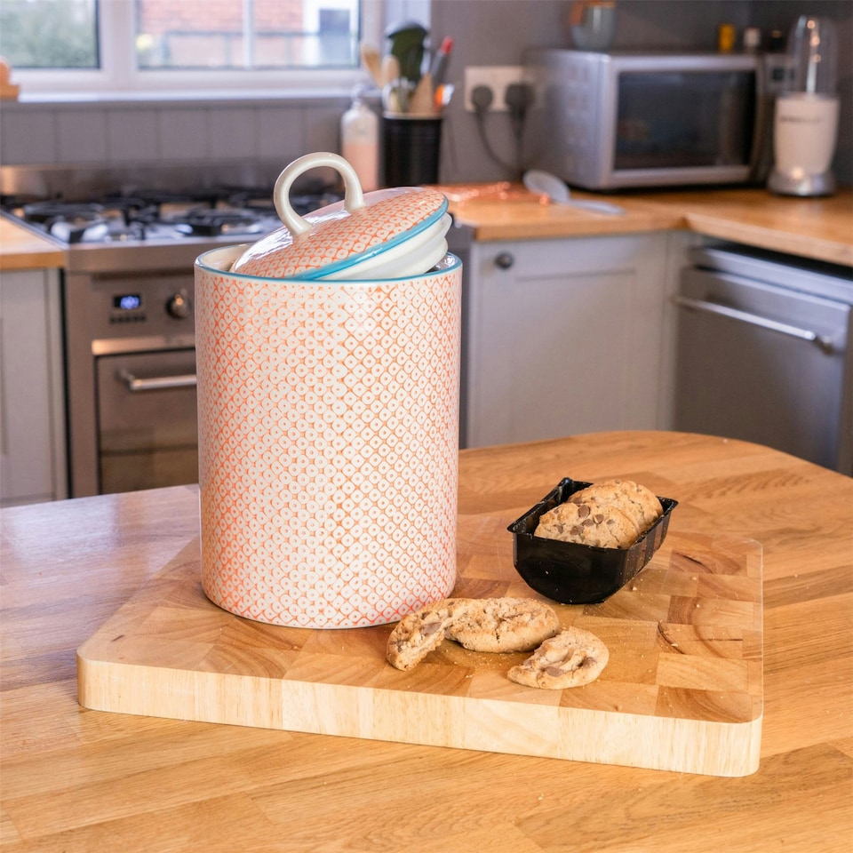 image 1 of Nicola Spring Hand-Printed Kitchen Canister - 15.5cm - Orange