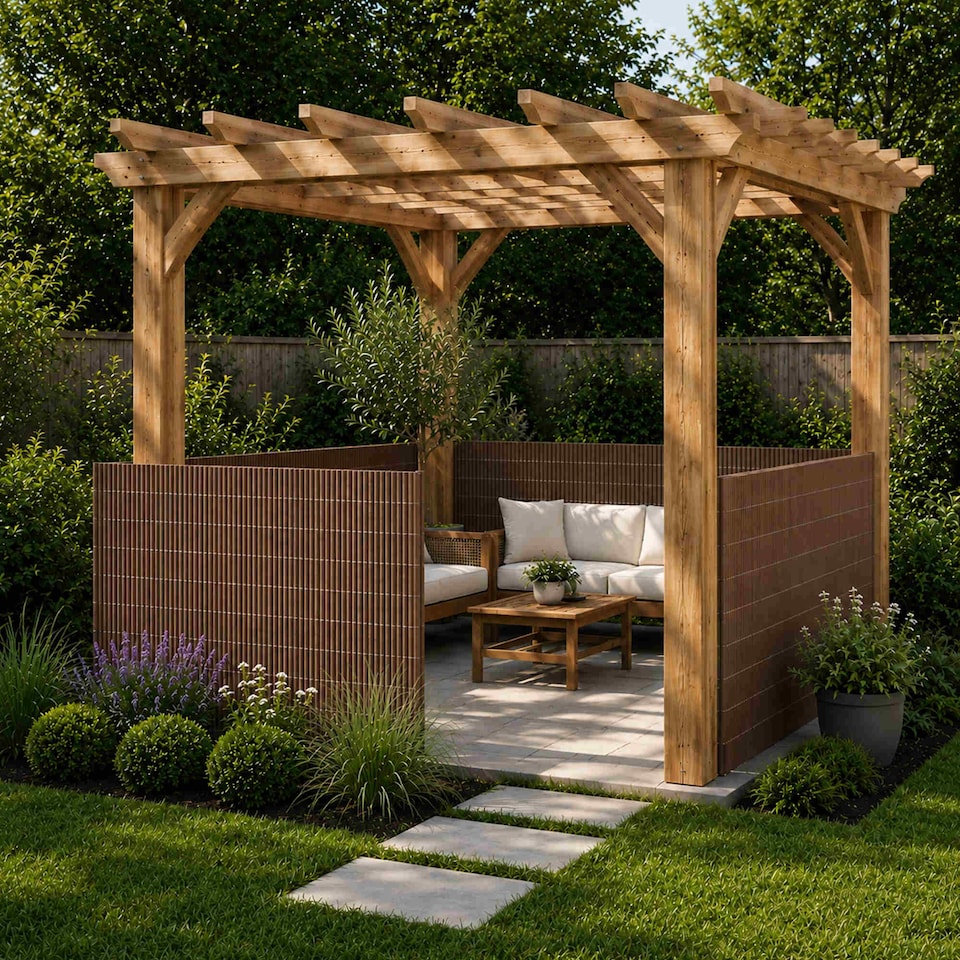 image 1 of 1m x 4m Brown PVC Outdoor Garden Fencing Privacy Screen Roll | Brown | 1
