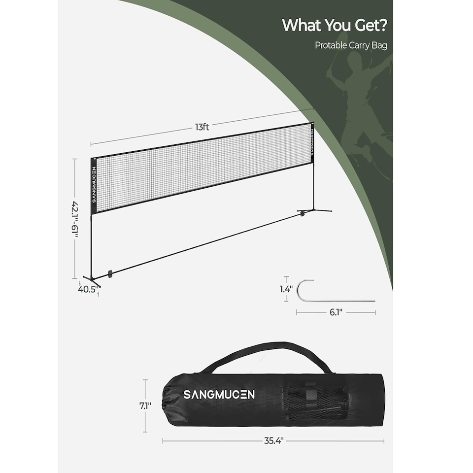 image 1 of Black 4m Badminton Net Post Set Outdoor Portable Volleyball Pickleball Tennis