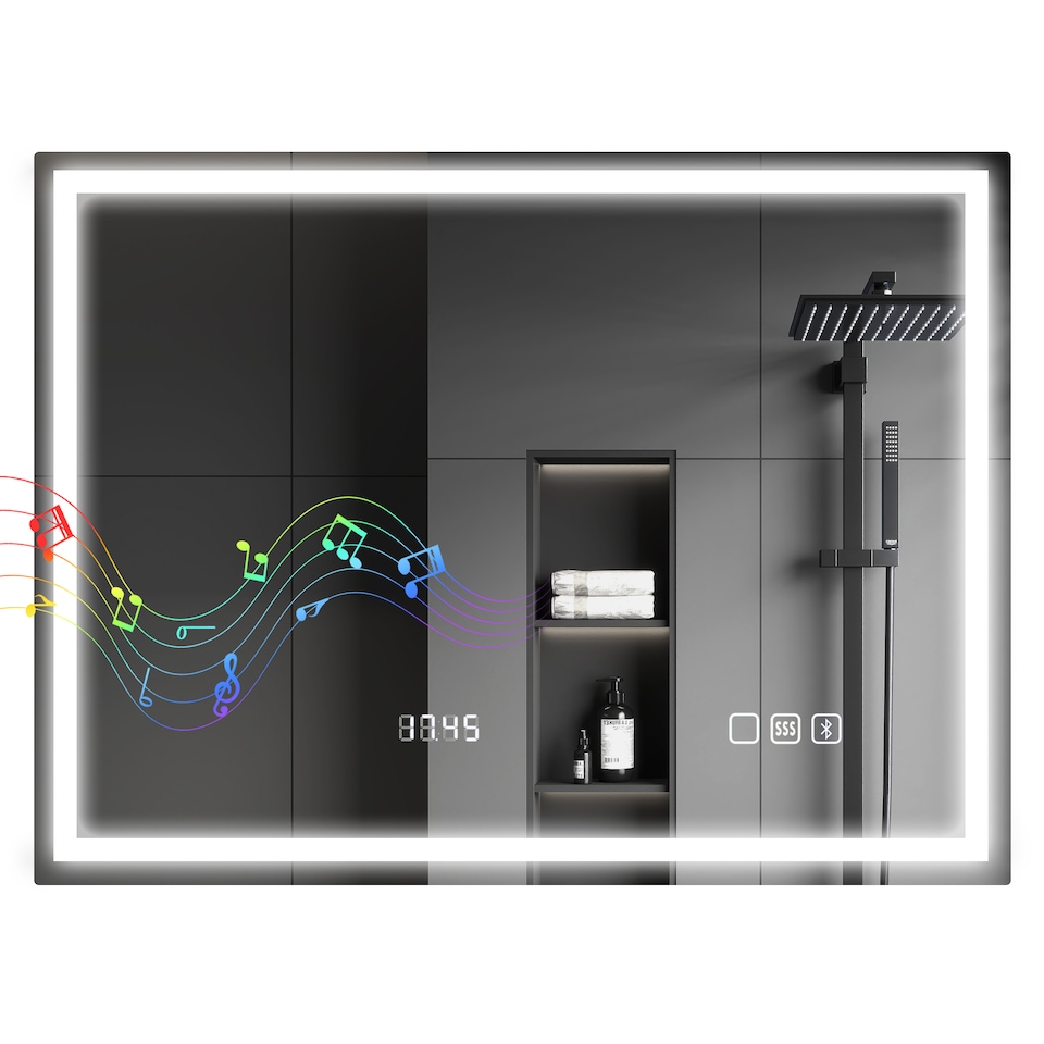 image 1 of HOMCOM 600 x 800 mm Bluetooth LED Bathroom Mirror, Illuminated Backlit Vanity Mirror with 3 Colours Dimmable, Clock, Anti-Fog, Memory Function, Touch Sensor, IP44 | Silver