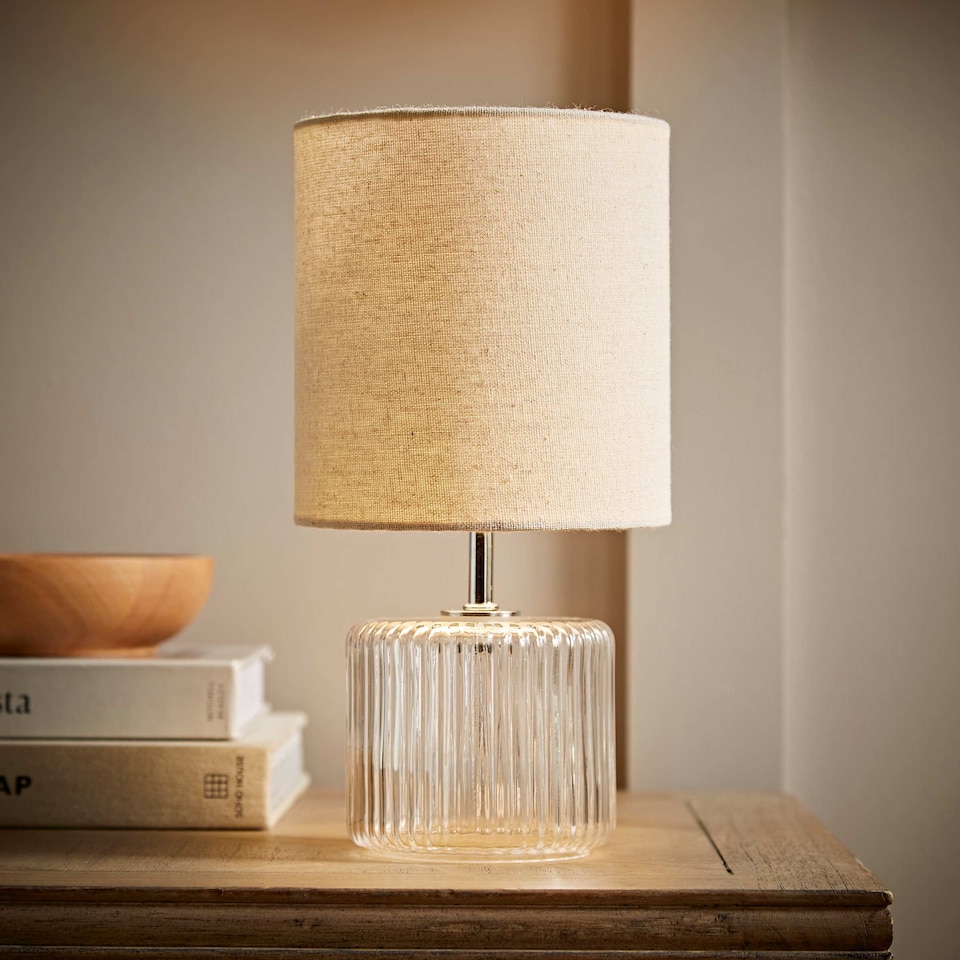 image 1 of ValueLights Betty Clear Glass Table Lamp with Natural Lamp Shade