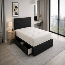 Divan Bed Set Headboard and Footboard with Mattress 6ft Superking Black Suede Storage 4 Drawers