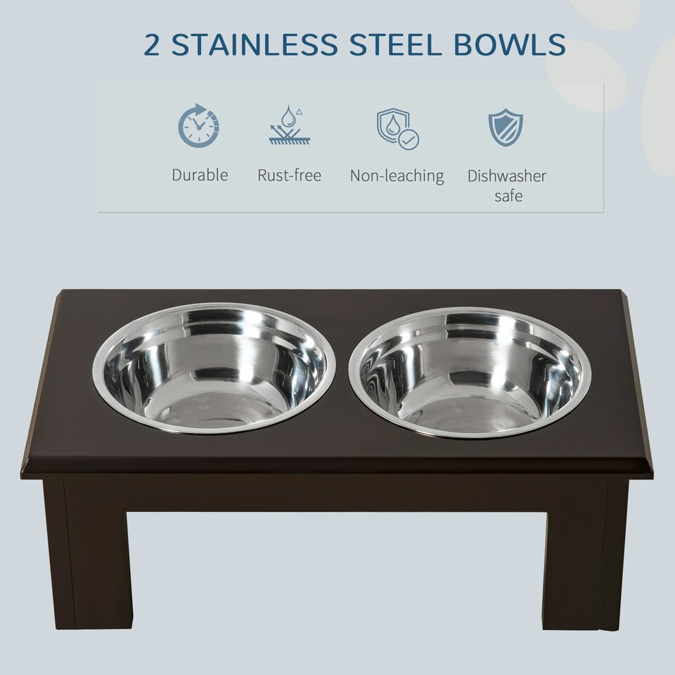 image 1 of PawHut Raised Dog Bowls Pet Feeder Raised Elevated Stainless Steel Food Brown