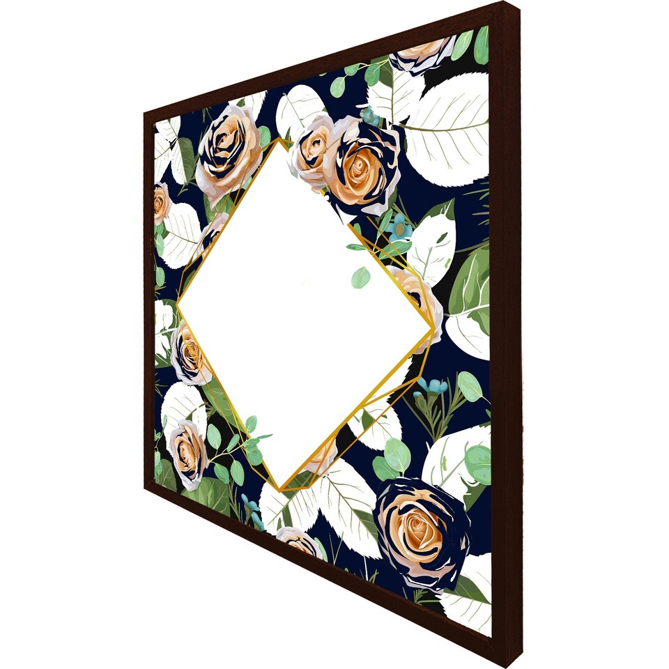 image 1 of Decorative flowers on navy background (Picture Frame) Grey | L
