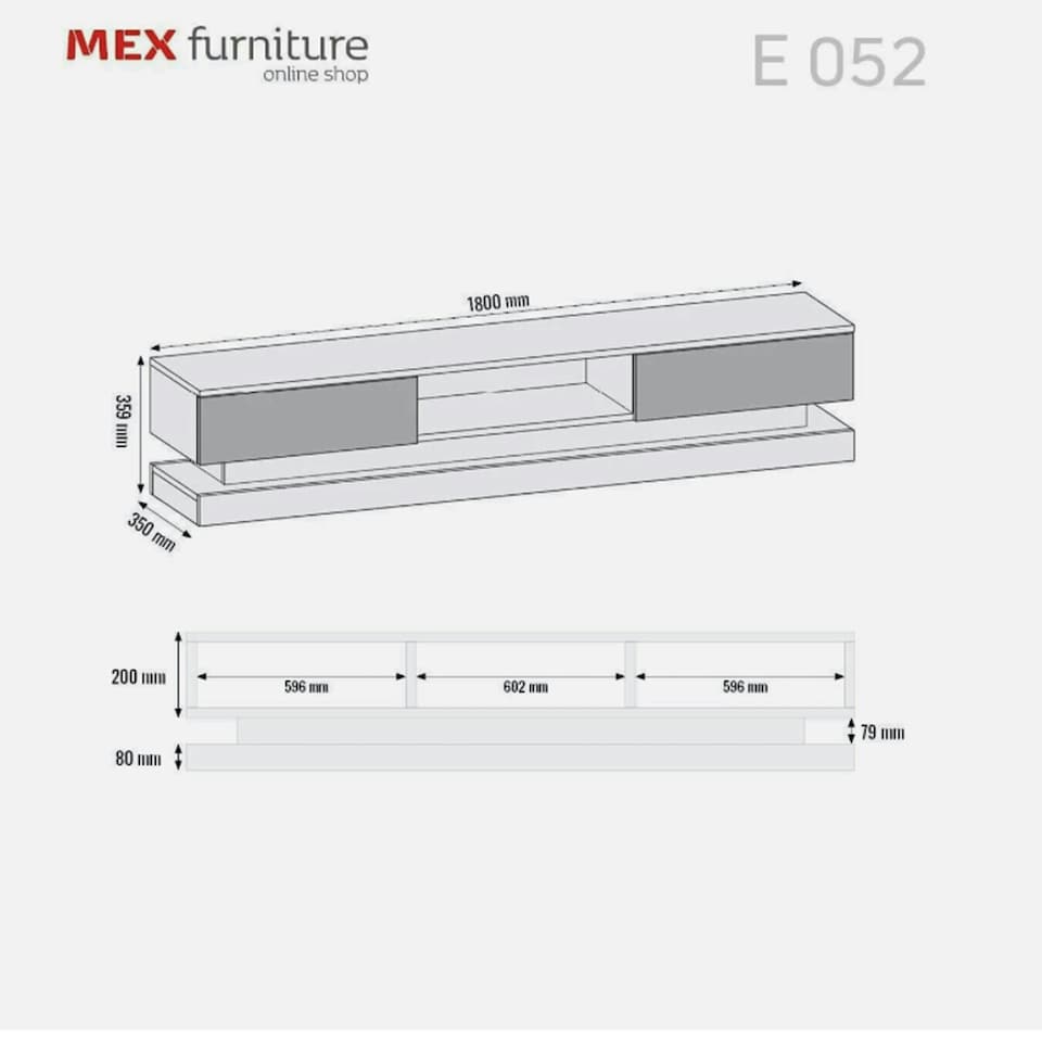 image 1 of TV Unit 180cm Grey Gloss Fronts Grey Matt Body with LED Platform Grey