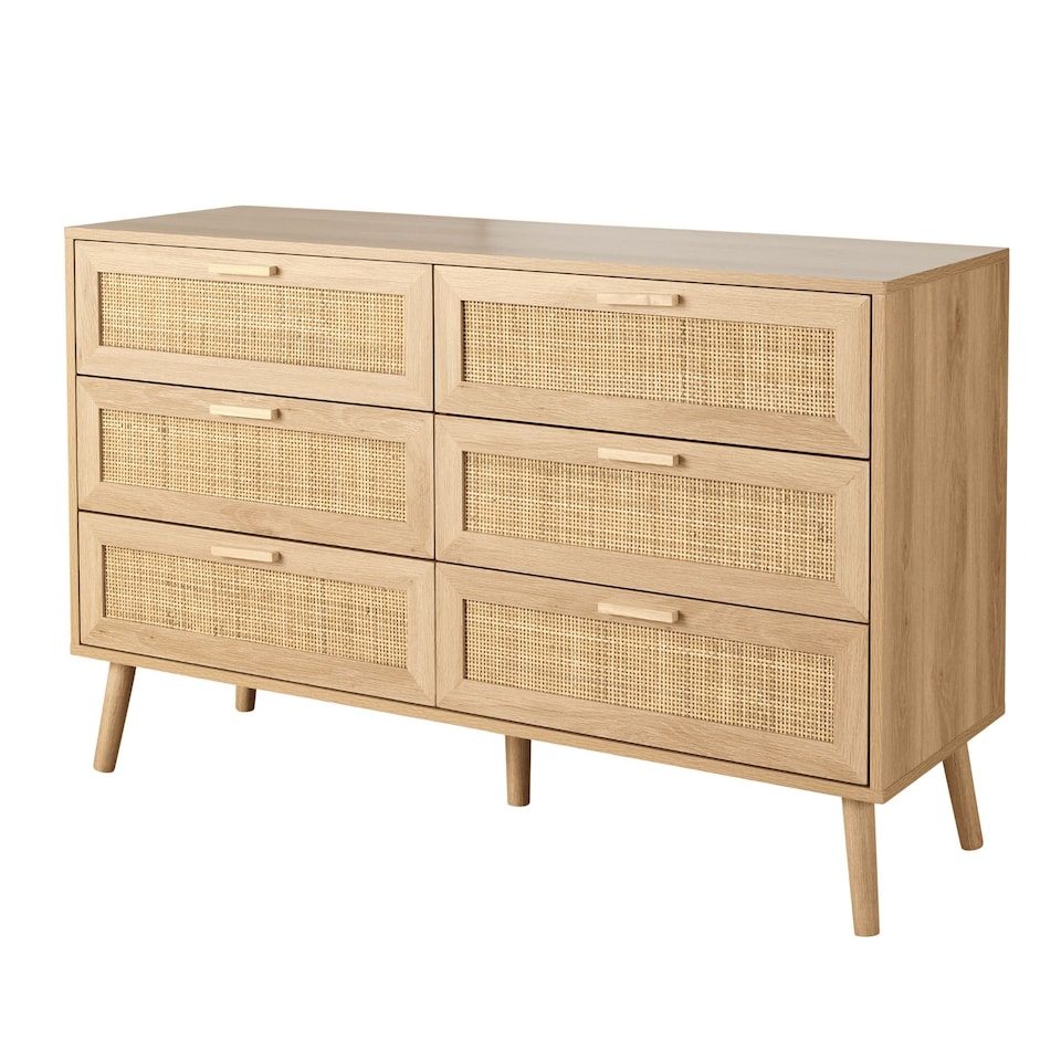 image 1 of Chest 6 Drawers with Rattan Fronts Solid Wooden Legs