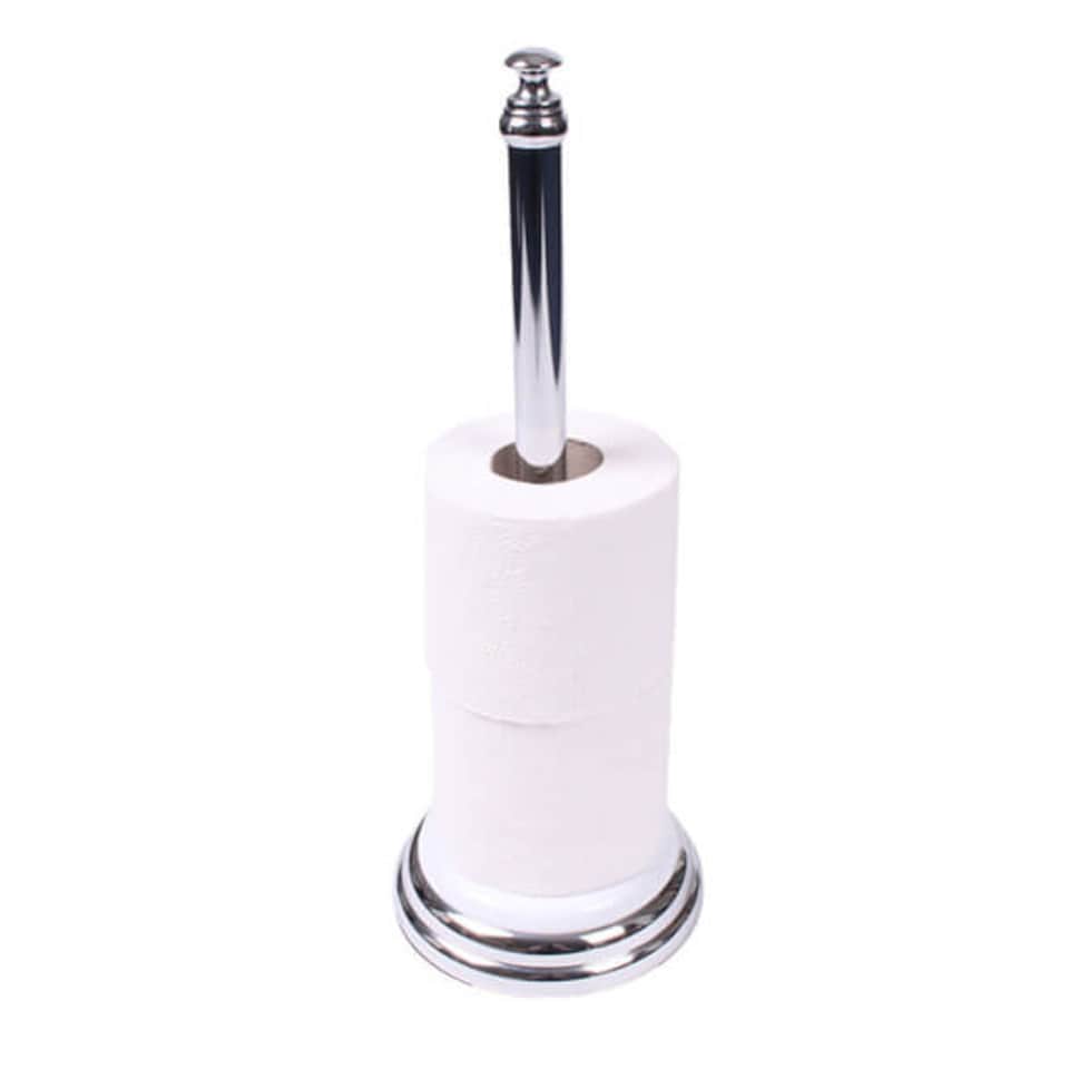image 1 of Showerdrape Opera White Chrome Freestanding Spare Toilet Roll Holder