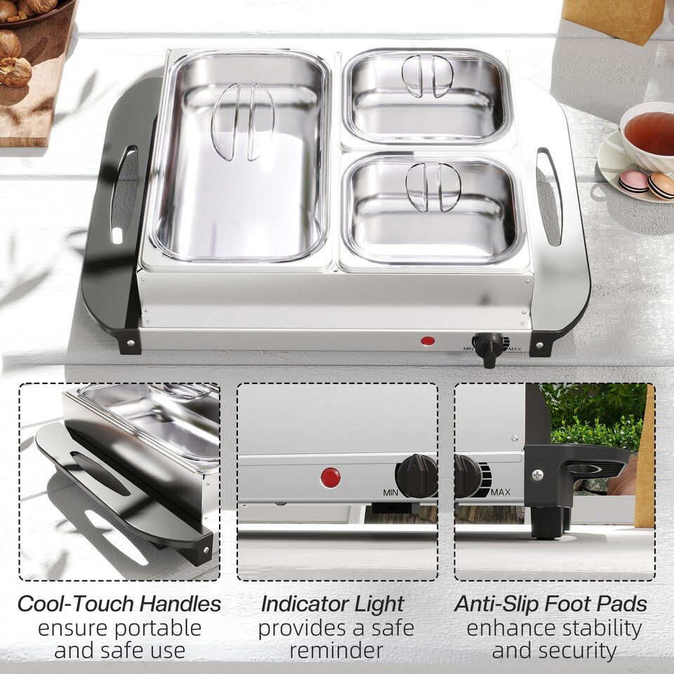 image 1 of HOMCOM 4.5L Electric Food Warmer Buffet Server with Lids Cool Touch Handles