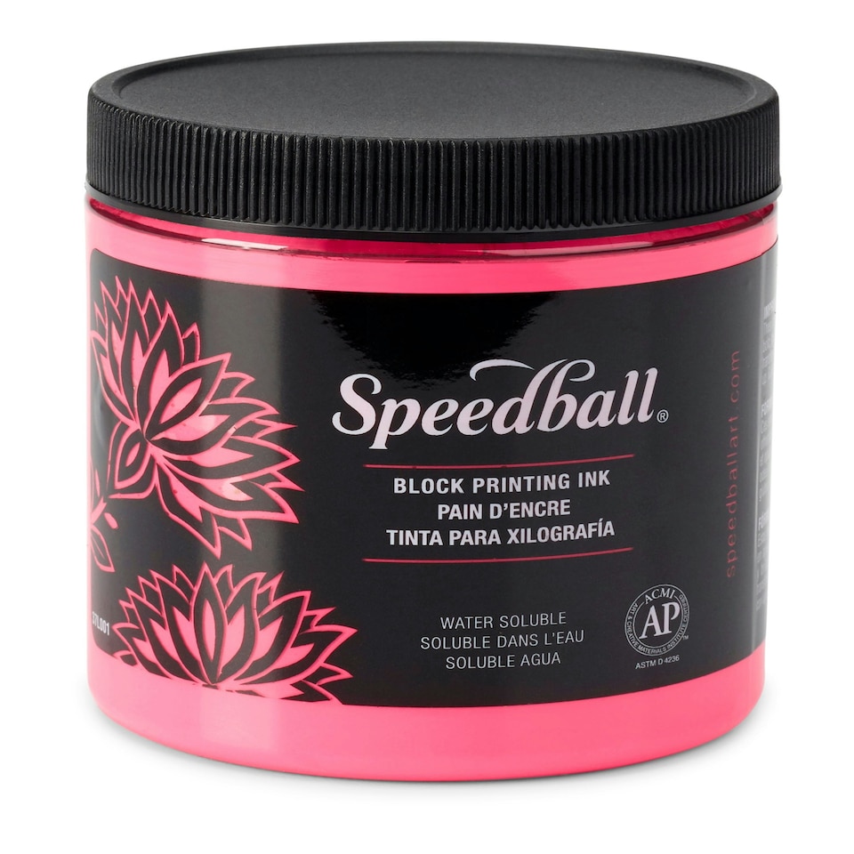 image 1 of Speedball Water-Soluble Block Ink, Fluorescent Hot Pink, 8oz