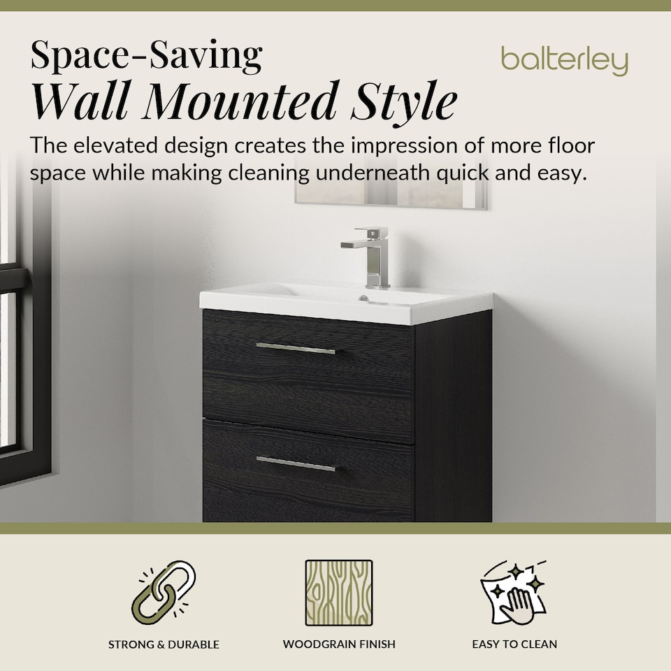 image 1 of Bathroom Wall Hung 2 Soft Close Drawer Vanity Unit, Black, 610mm | Black | Charcoal Black | 579 x 610 x 390mm