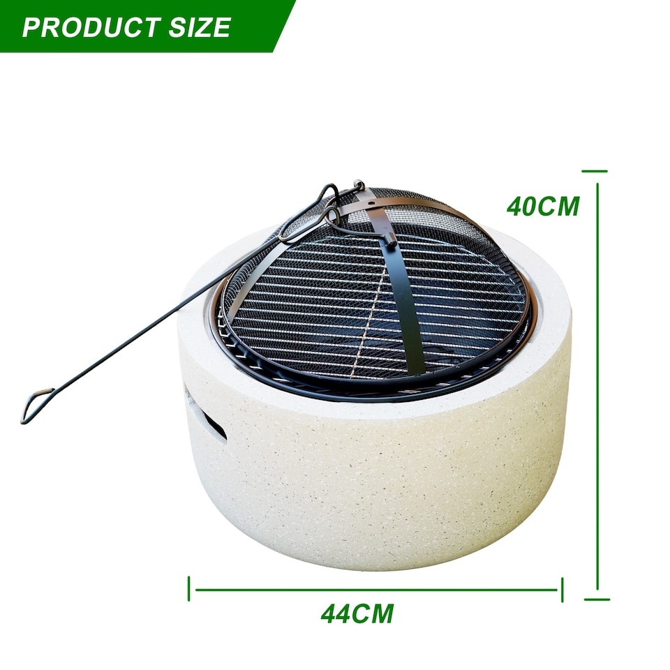 image 1 of Gr8 Garden Cream 18 Inch Round MgO Fire Pit Barbecue Grill BBQ Bowl Camping Heater Burner