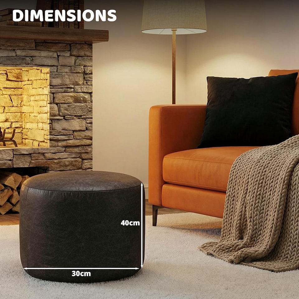 image 1 of Oval Shape PU Leather Footstool Bean Bag (Charcoal,40x30cm)