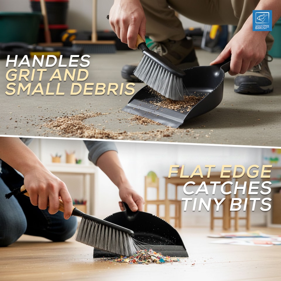 image 1 of Bamboo Handled Black Dustpan and Brush Set
