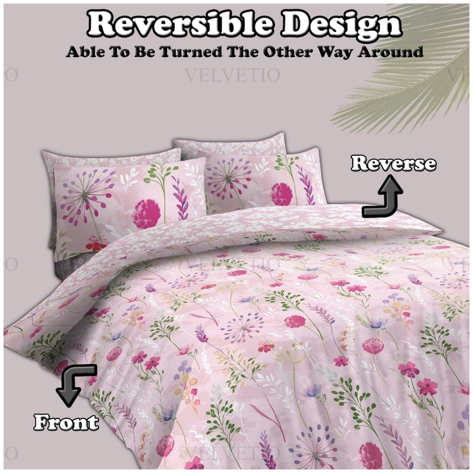 image 1 of VELVETIO Samantha Complete Duvet Cover Set with Fitted Sheet Breathable Bedding Quilt Pink | King