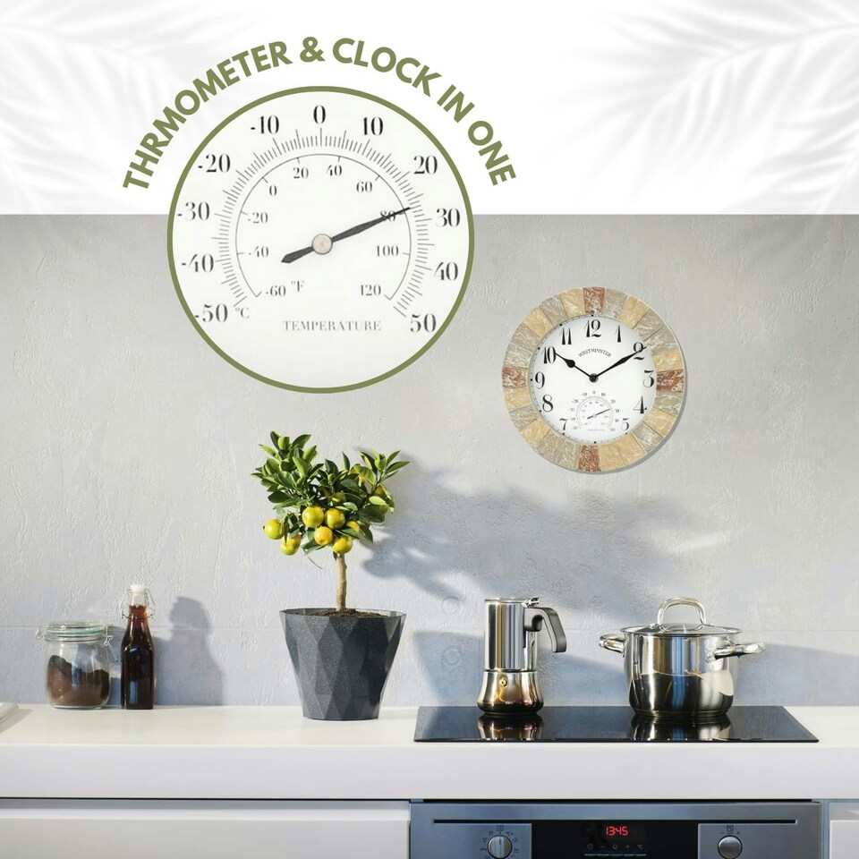 image 1 of Marco Paul 25cm Slate Stone Clock Cream