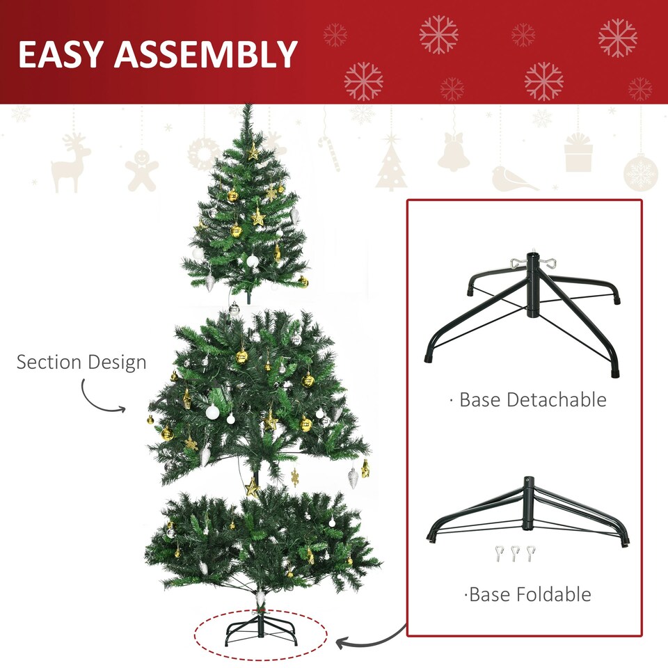 image 1 of HOMCOM 6FT Pre-Lit Artificial Christmas Tree Holiday Décor Ornament Stand