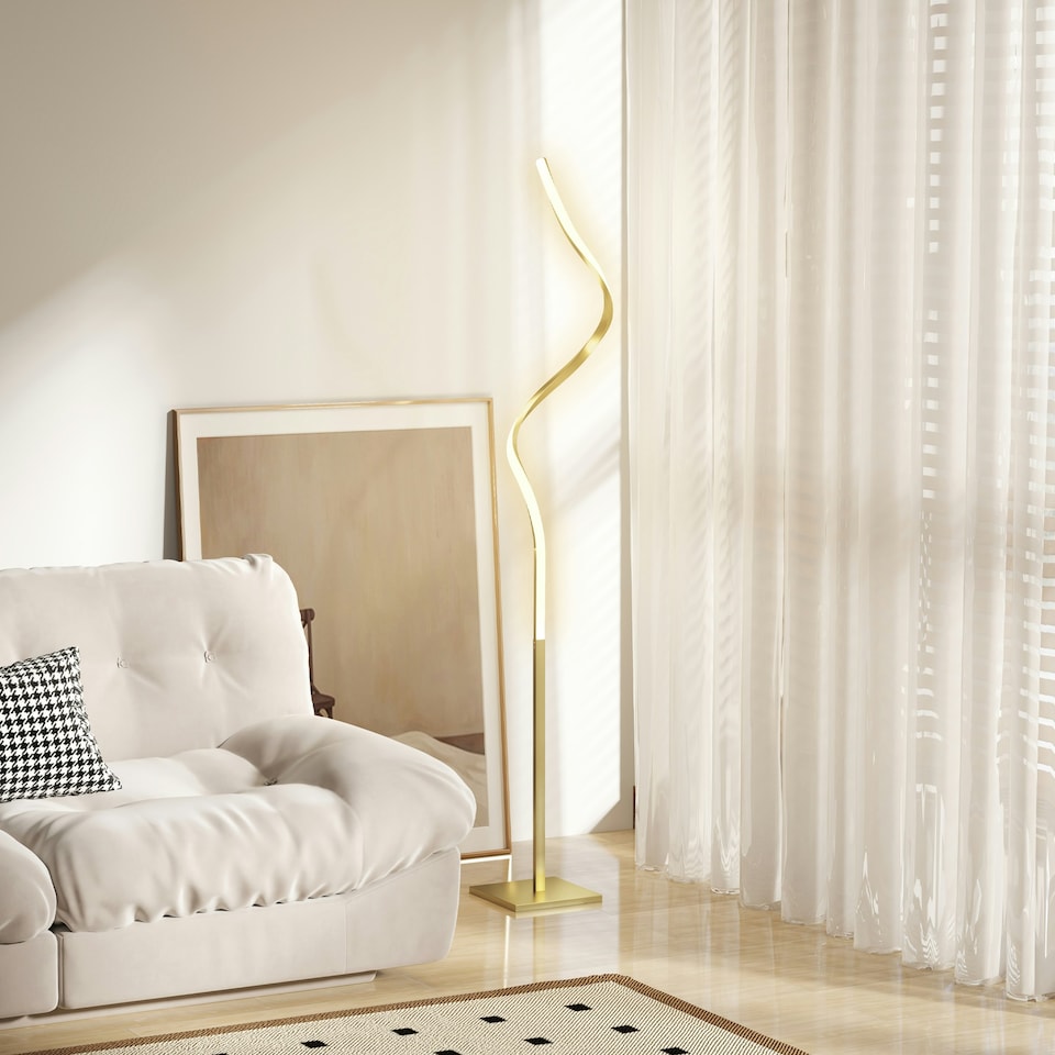 image 1 of HOMCOM LED Floor Lamp, Standing Lamp with3 Adjustable Brightness Gold Tone Gold