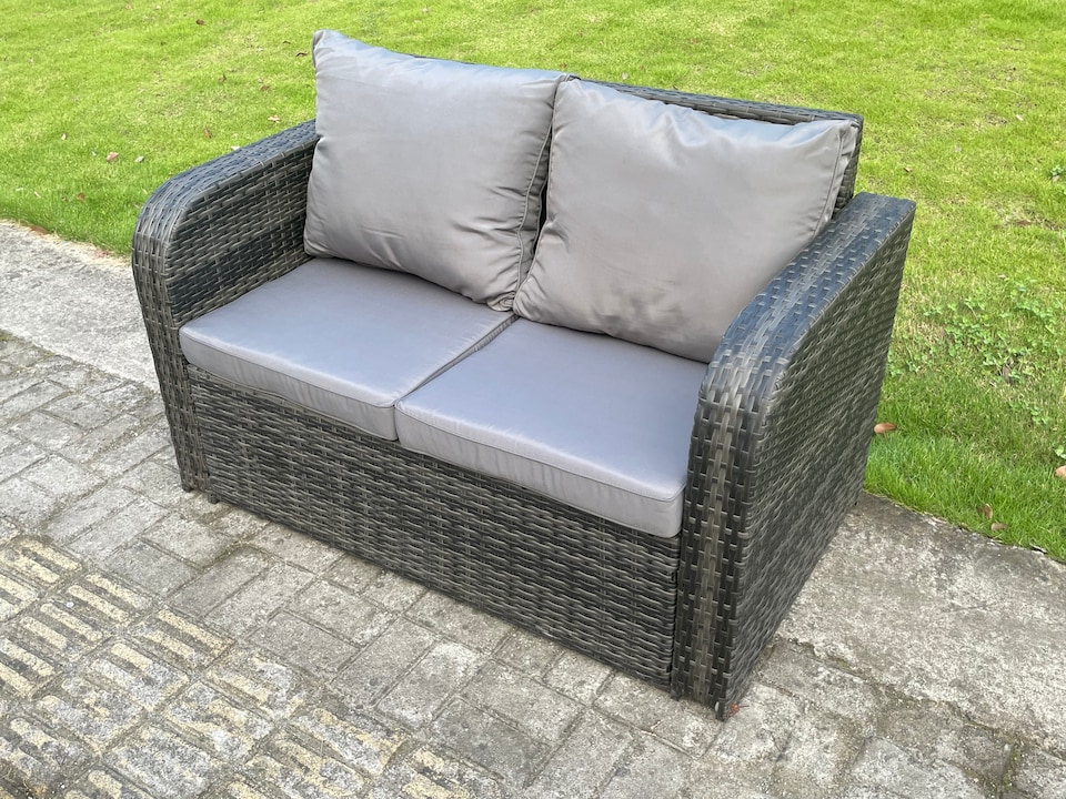 image 1 of Fimous Rattan Garden Outdoor Furniture 3 PC Love Sofa Set Adjustable Rising lifting Dining Table With 3 Footstools