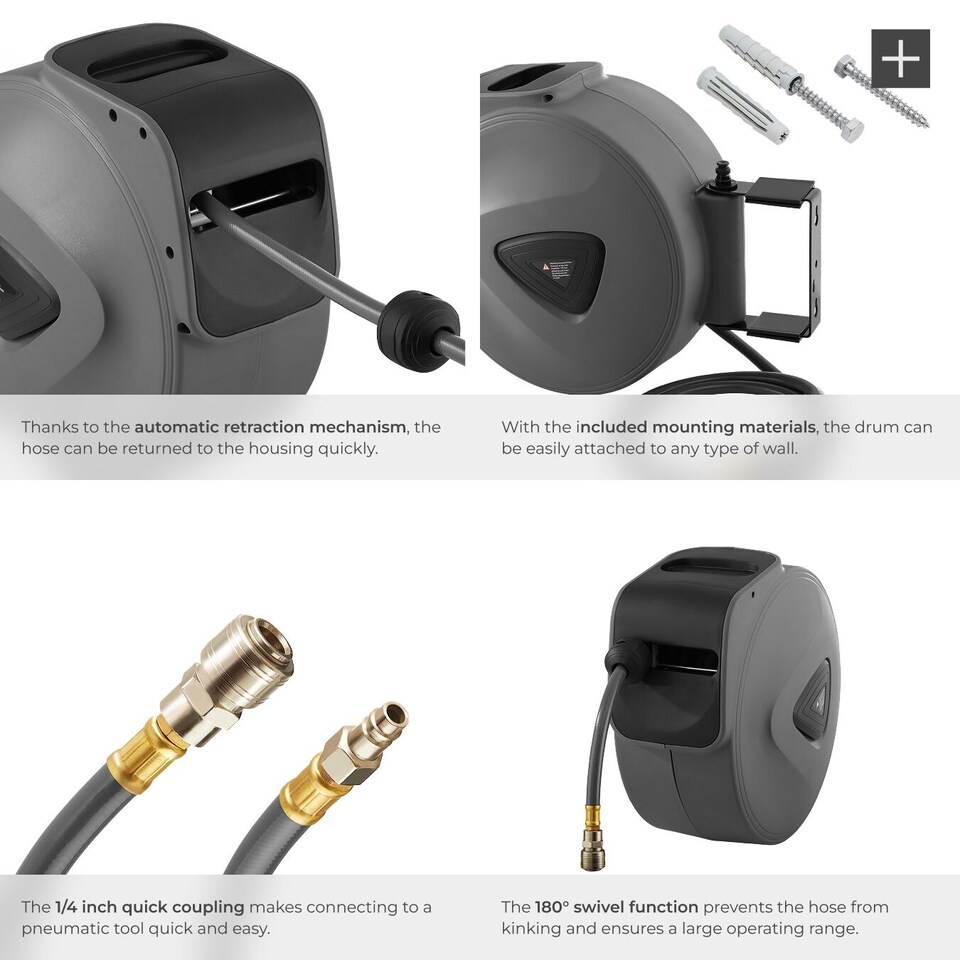 image 1 of Compressed Air Hose with Reel - quarter inch quick coupling | Grey | grey | 20 m | 1