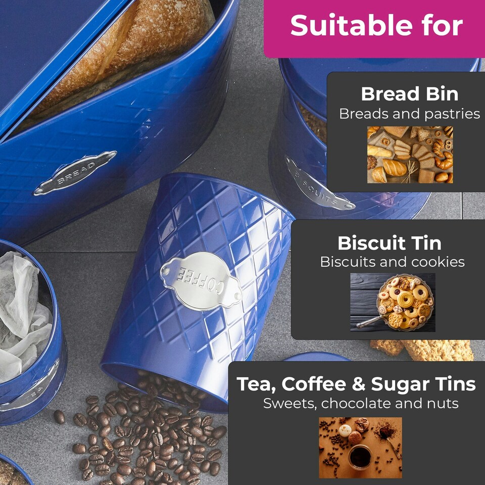 image 1 of Navy Embossed 5 Piece Kitchen Canister Set