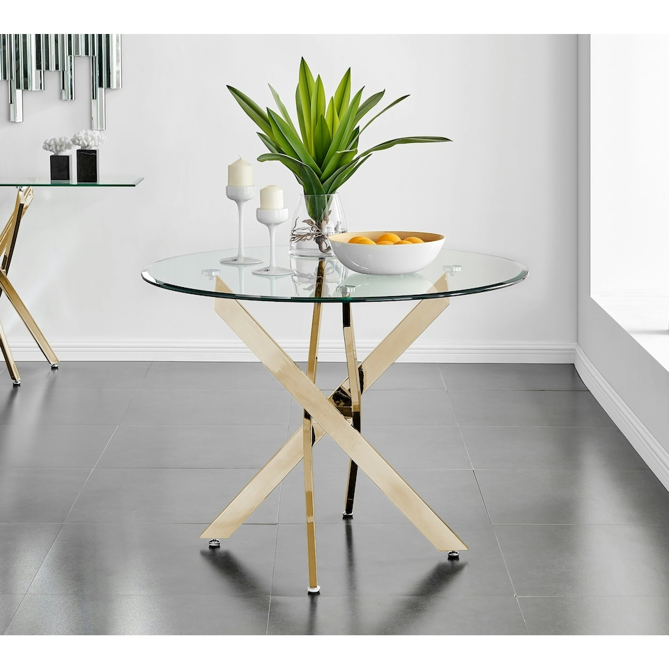 image 1 of Furniturebox Novara Gold Metal 100cm Round Glass Dining Table