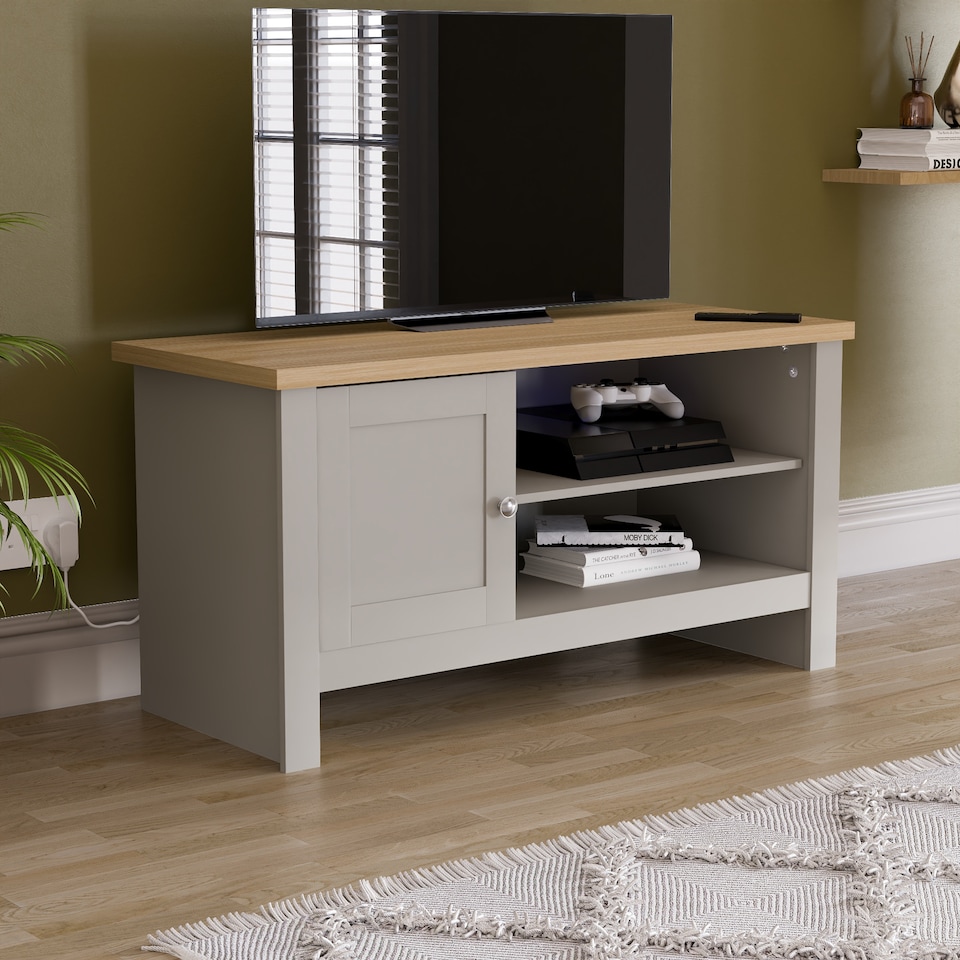 image 1 of Vida Designs Arlington 1 Door TV Unit Shaker Entertainment Storage, Grey & Oak | Grey | Grey & Oak | 1