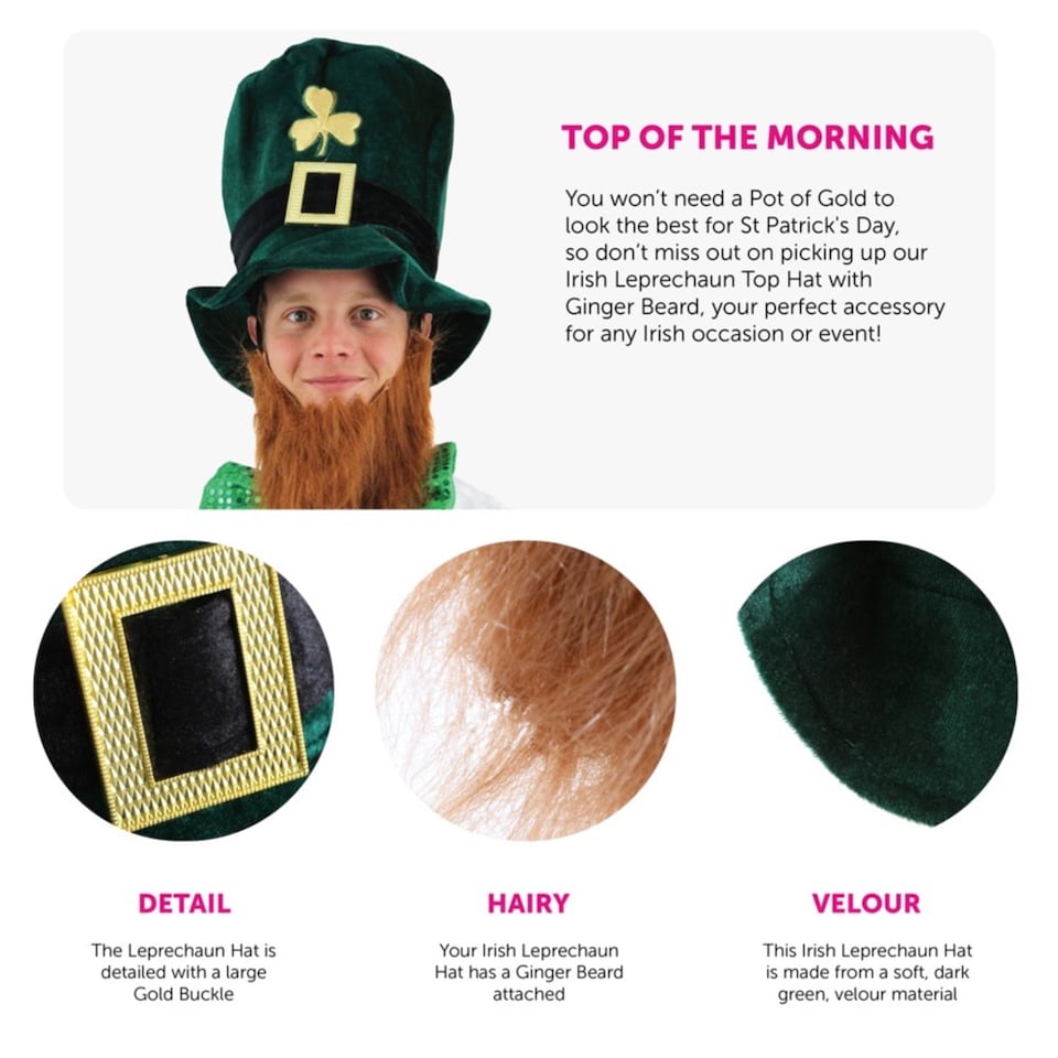 image 1 of Irish Leprechaun Hat with Beard | Green | 6
