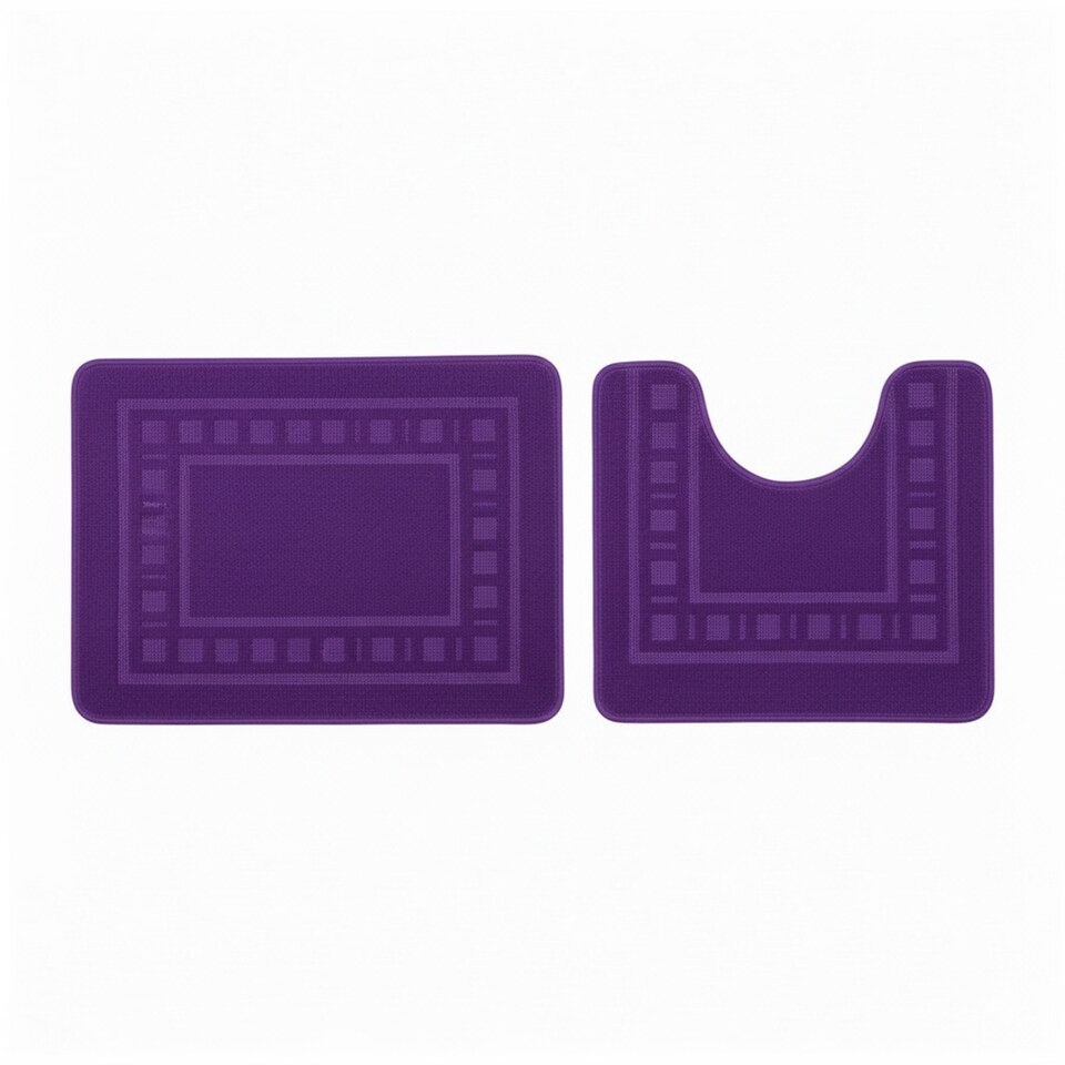 image 1 of 2 Piece Box Design Bath Mat Set Soft Absorbent Non-Slip Bathroom Mats | Purple | Plum