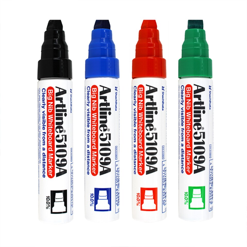 image 1 of Artline Big Nib Whiteboard Pens Chisel Nib Assorted 4 Pack
