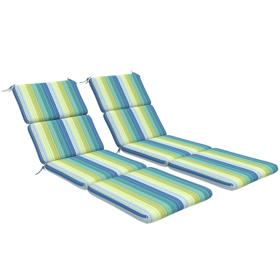 image 1 of Sunbrella Comfortable Rectangle Stripped Lounge Chair Cushion Pack of 2, back cushion 22.5 in W x 28 in H x 3 in D, Seville Seaside