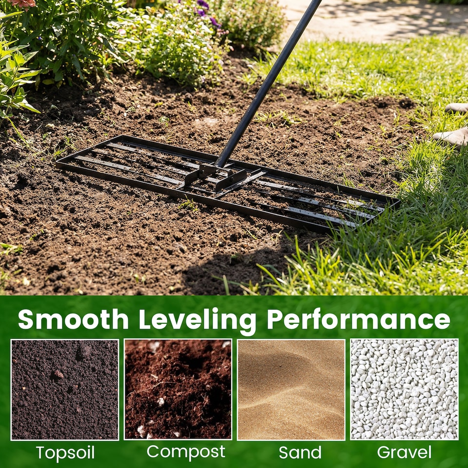 image 1 of COSTWAY 91 x 25 cm Lawn Leveling Rake Heavy-Duty Metal Levelawn Tool Black