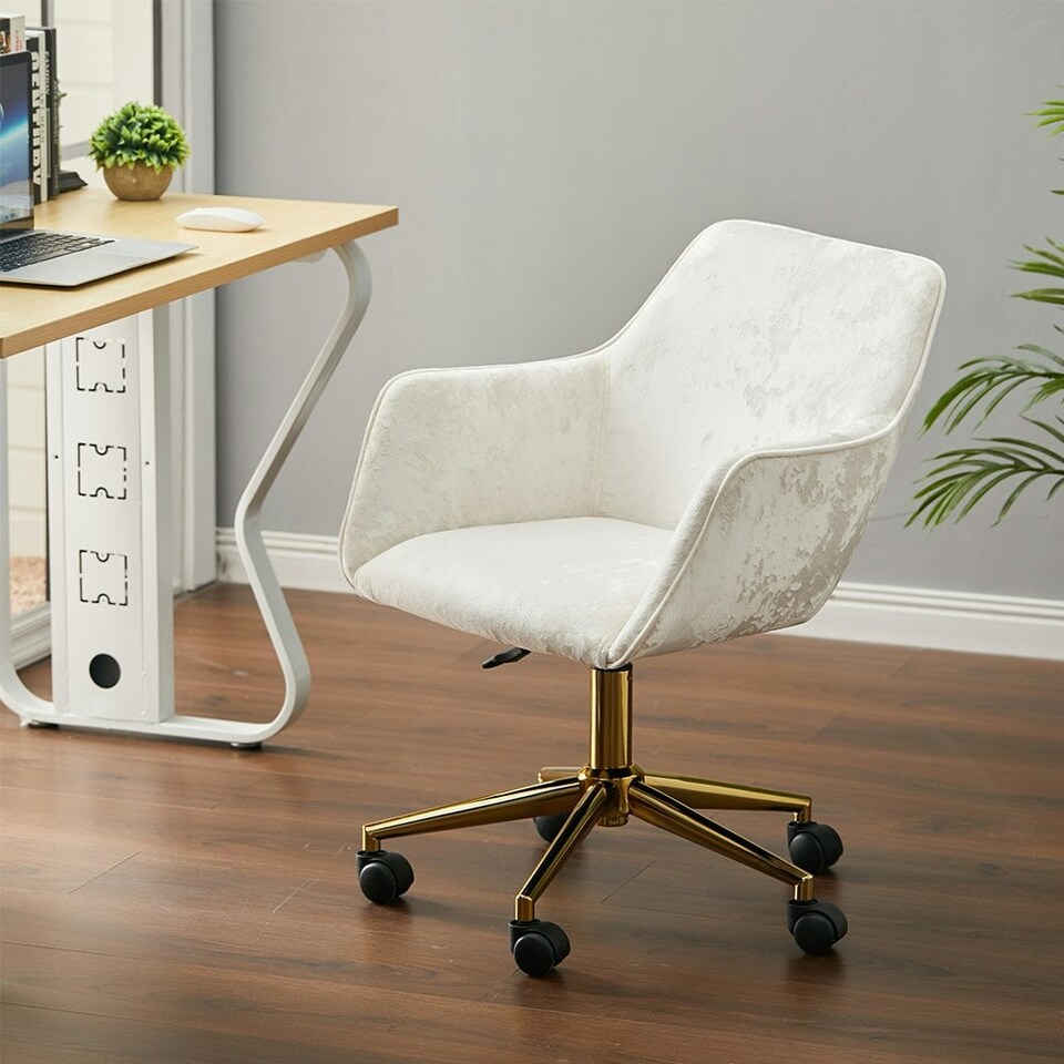 Living and Home Velvet Upholstered Swivel Task Chair with Gold Base for ...