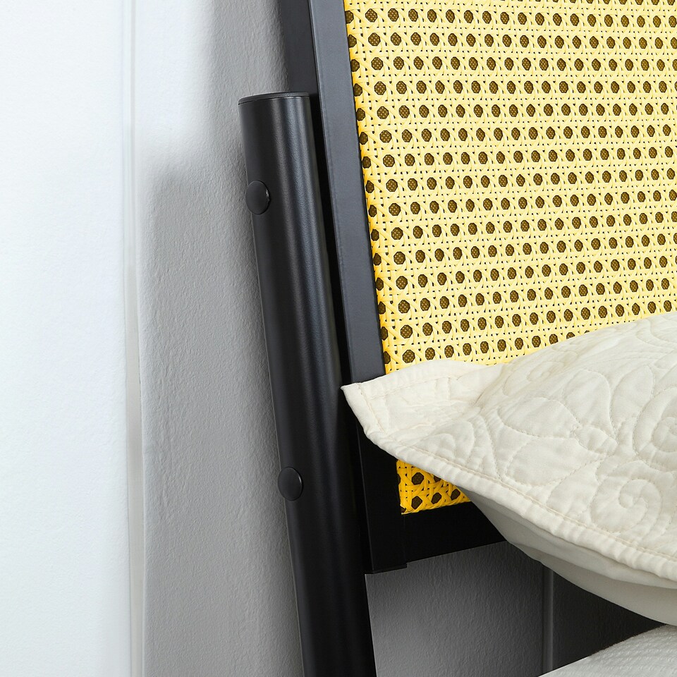 image 1 of Cheshunt Black Metal Rattan Headboard Bed Frame (King)