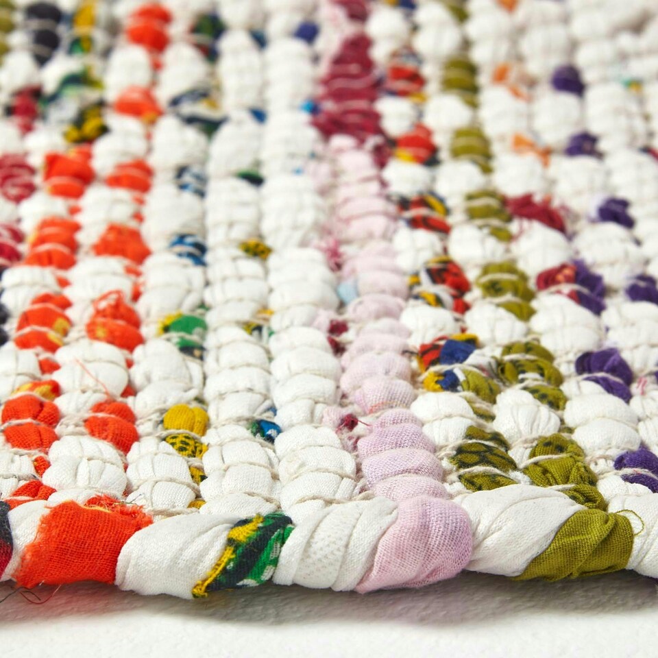image 1 of Homescapes Handwoven Multi Coloured 100% Cotton Diamond Chindi Rug - 90 x 150 cm Multi | 90 x 150 cm