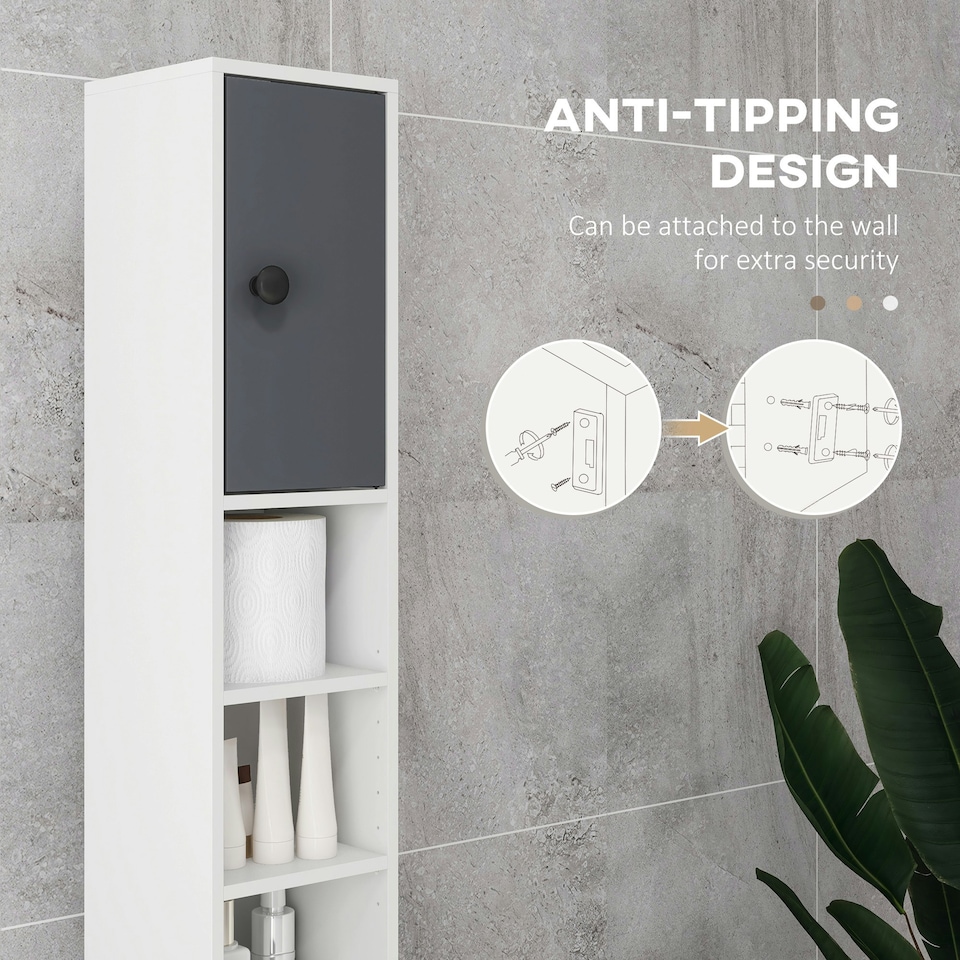 image 1 of kleankin Slim Bathroom Cabinet, Toilet Roll Storage w/ Open Shelves, Grey