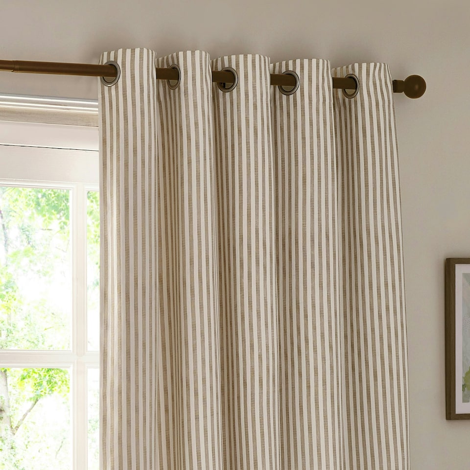 image 1 of Yard Hebden Striped Cotton Natural Eyelet Curtains 117 x 183cm