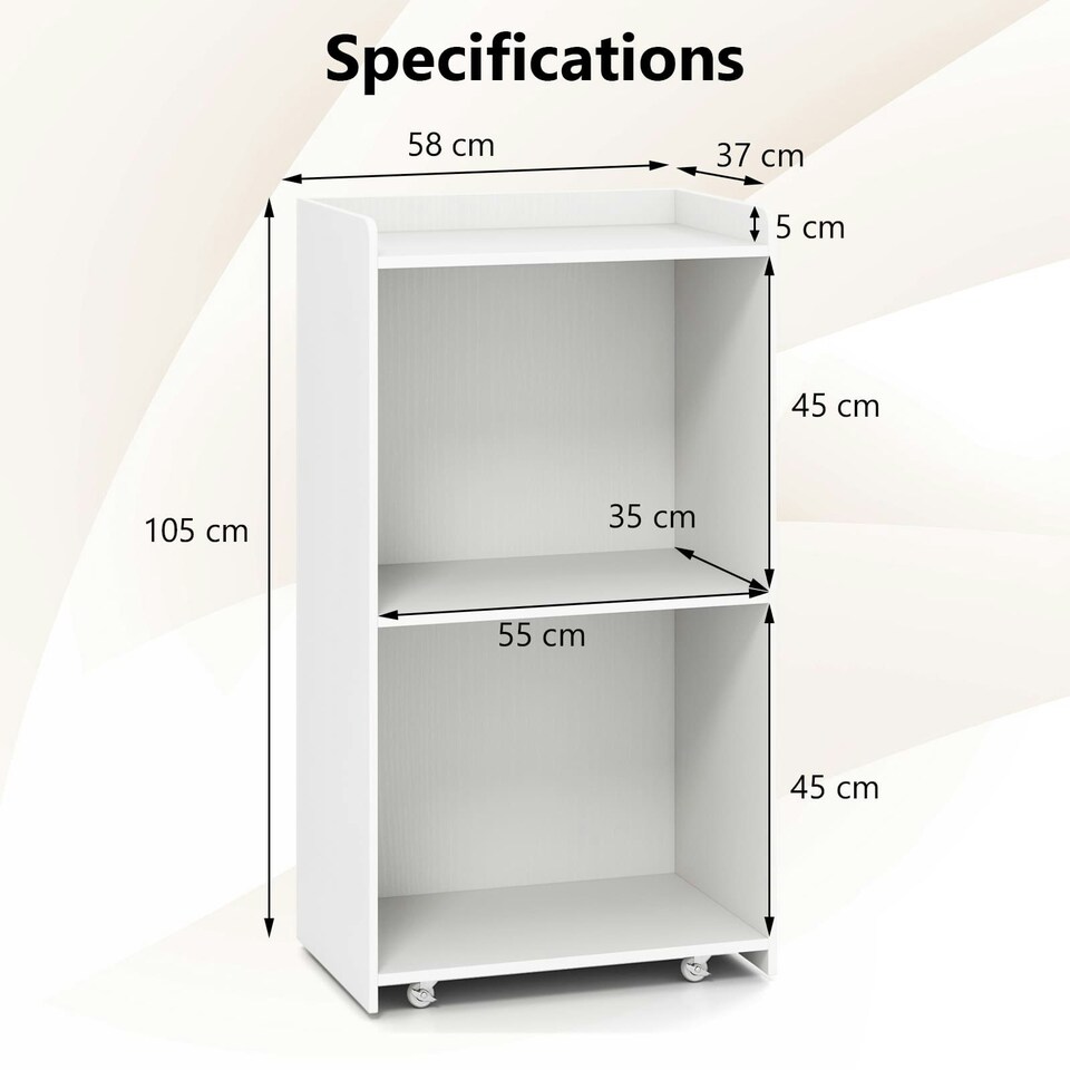 image 1 of COSTWAY Rolling Lectern Stand Desk with 2 Storage Shelves White