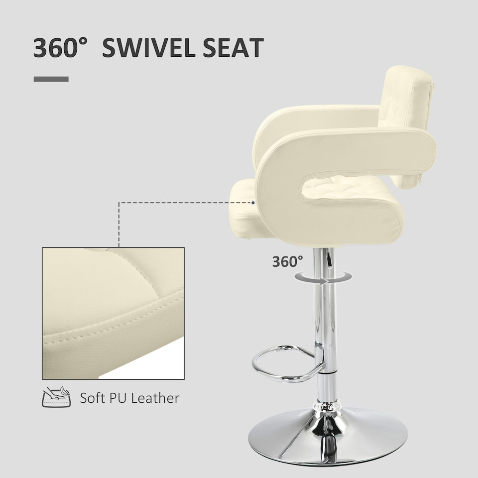 image 1 of HOMCOM Adjustable Height Barstool Steel Pole PU Leather, White