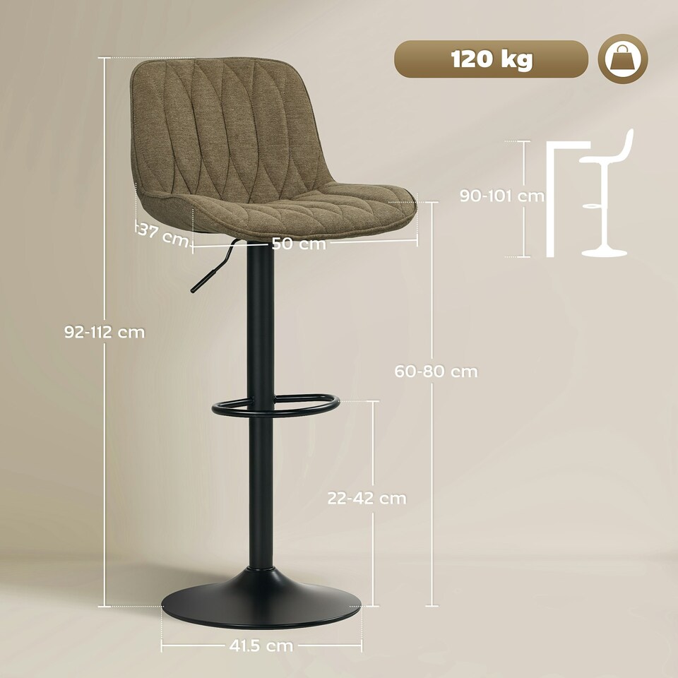 image 1 of HOMCOM Bar Stools Set of 2, Modern Armless Bar Chairs Brown