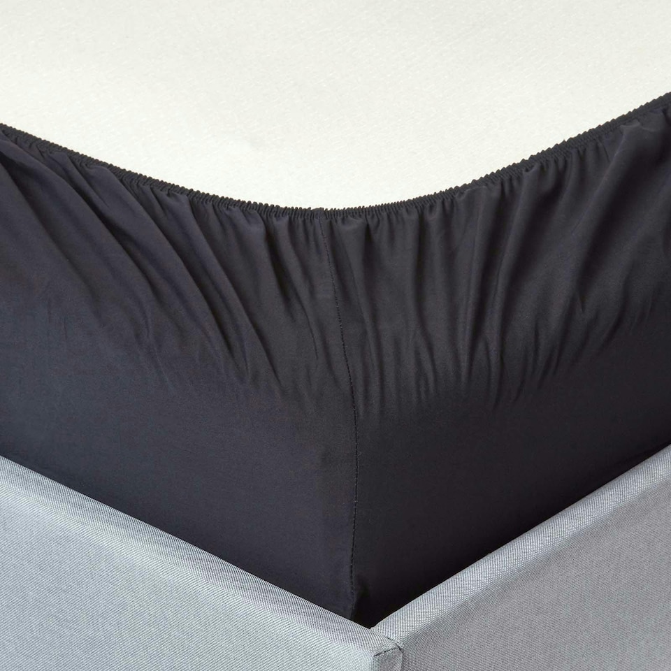 image 1 of Homescapes Black Egyptian Cotton Fitted Sheet 200 TC, Single | Black | Single