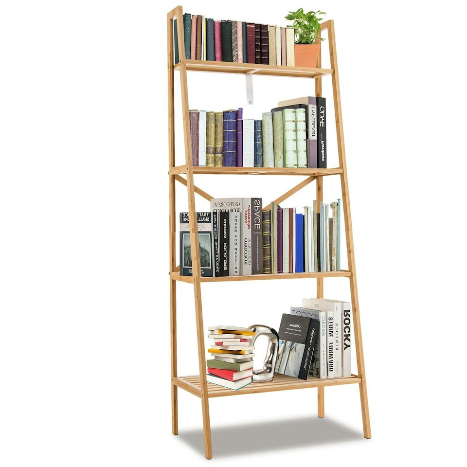 image 1 of COSTWAY 4-Tier Ladder Shelf Bookcase Storage Organizer Brown