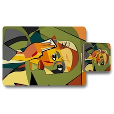 portrait cubism art style,man calls on a phone (Placemat & Coaster Set)