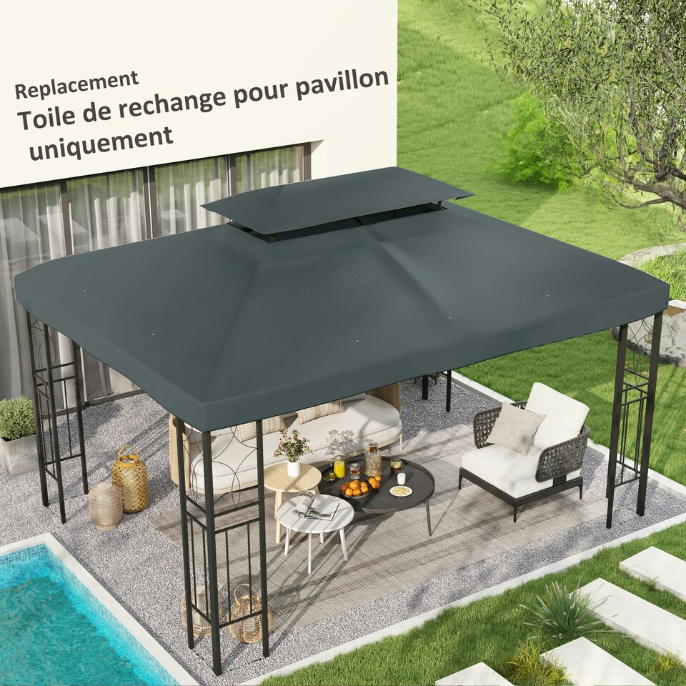 image 1 of Outsunny 3x4m Gazebo Replacement Roof Canopy 2 Tier Top UV Cover Patio Cream