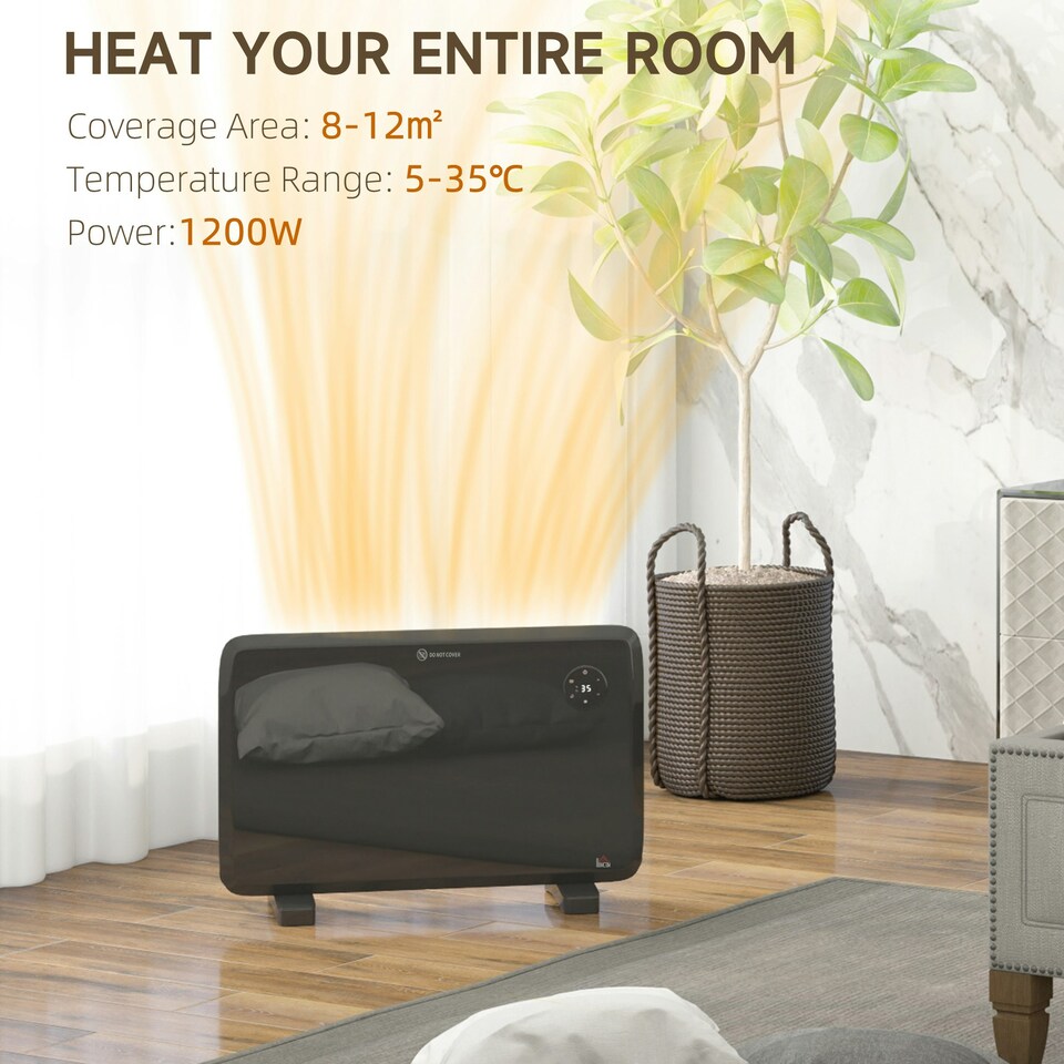 image 1 of HOMCOM Electric Convector Heater, Quiet Space Heater w/ LED Display, Black
