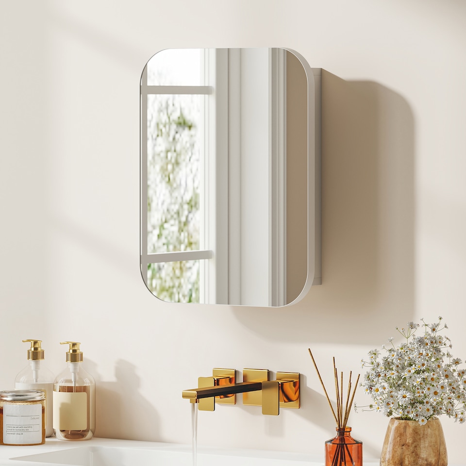 image 1 of HOMCOM Wall Mounted Bathroom Cabinet with Mirror Adjustable Shelves | White | White | 40.2W x 10.2D x 50.9H cm
