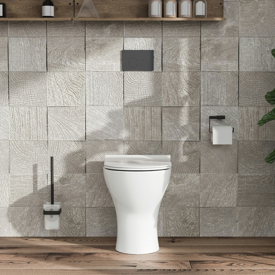 image 1 of Rimless Back to Wall Toilet Pan & Soft Close Sandwich Seat