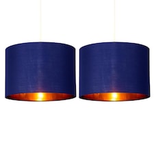 Set of 2 Navy Blue 25cm Light Shade with Gold Inner | Blue | Gold | Medium | 2