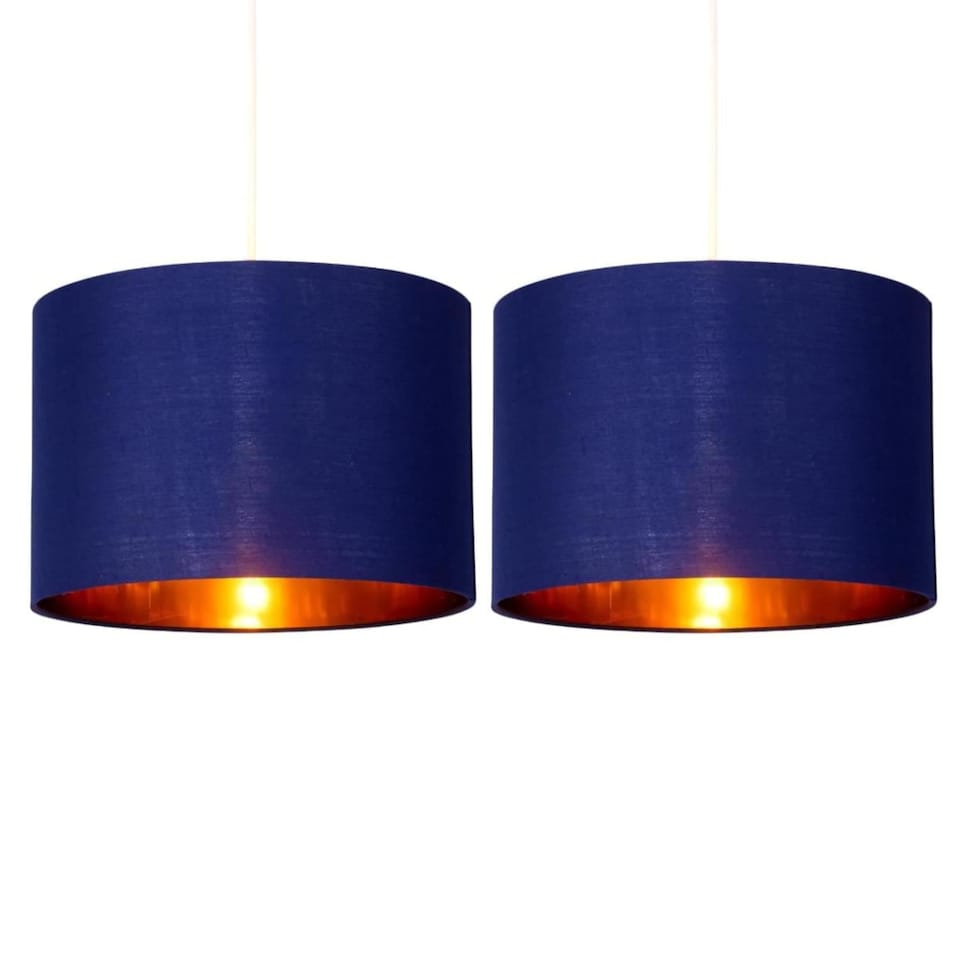 image 1 of Set of 2 Navy Blue 25cm Light Shade with Gold Inner | Blue | Gold | Medium | 2